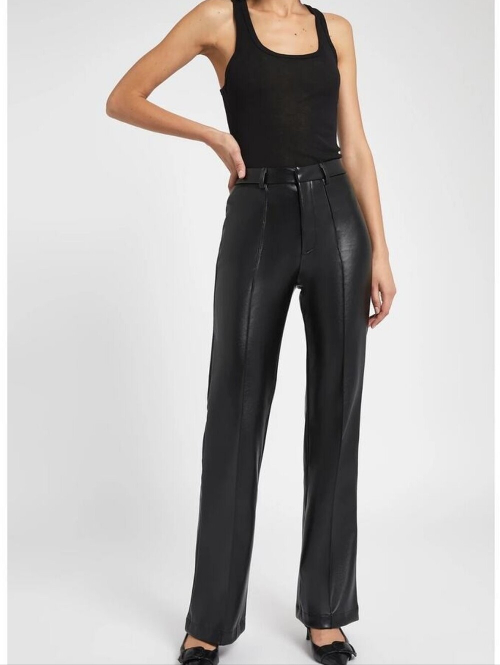 NWT ✨️ BECAUSE OF ALICE || BOA Leather Wide Leg Black Trousers - Picture 6 of 14